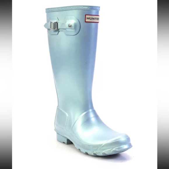 Hunter Sky Blue Glossy Boots - Picture 1 of 11